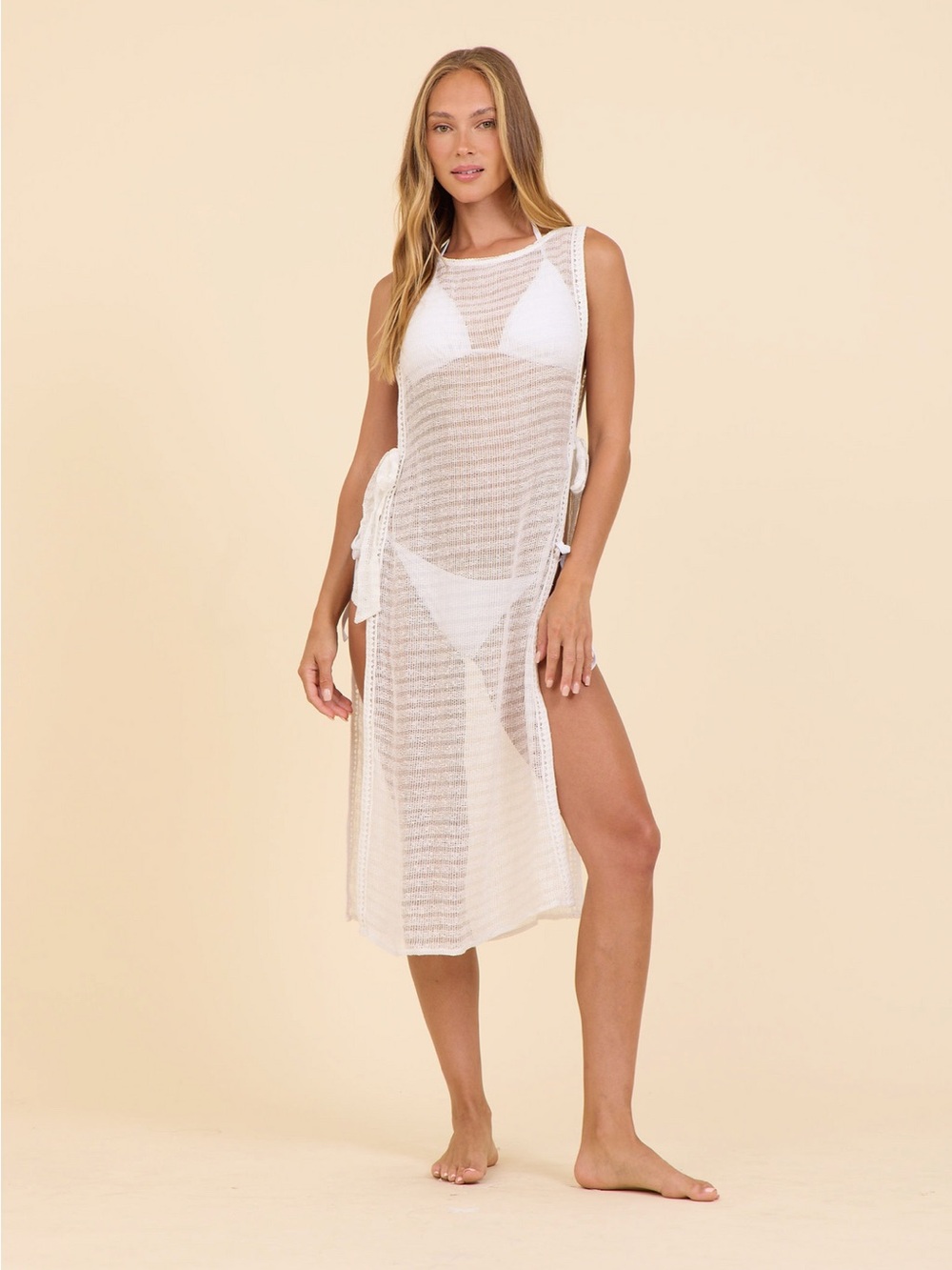 NEW Surf Gypsy Summer White Mesh Open Knit Sleeveless Coverup Dress Size Small